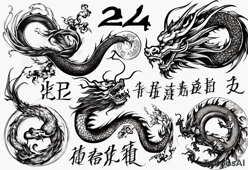 Number 24 with a Chinese dragon around it tattoo idea