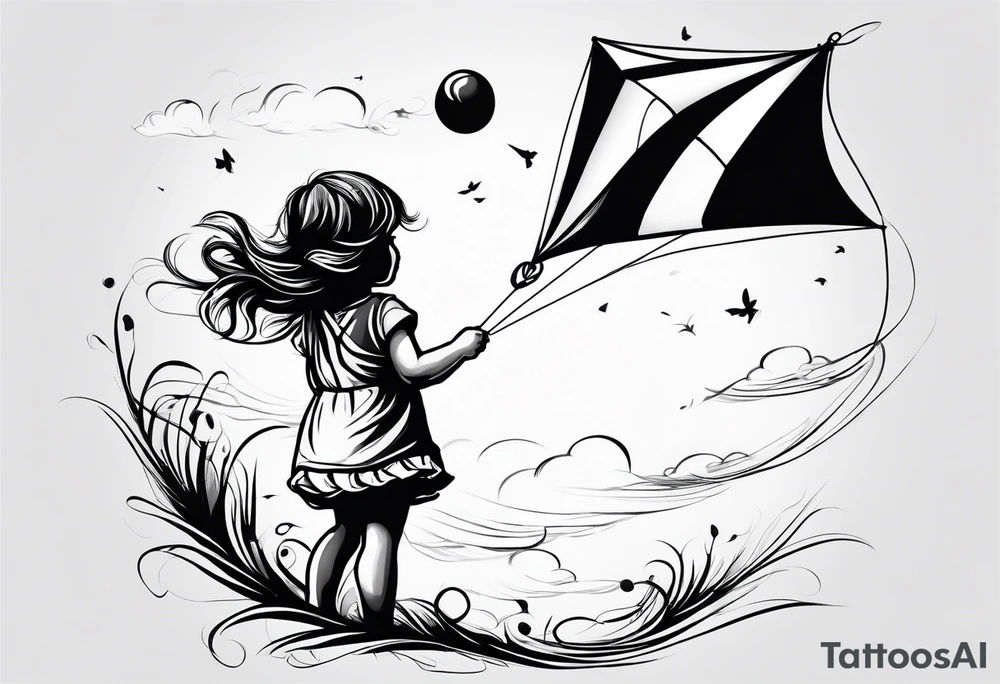 back image of a little girl flying a kite tattoo idea