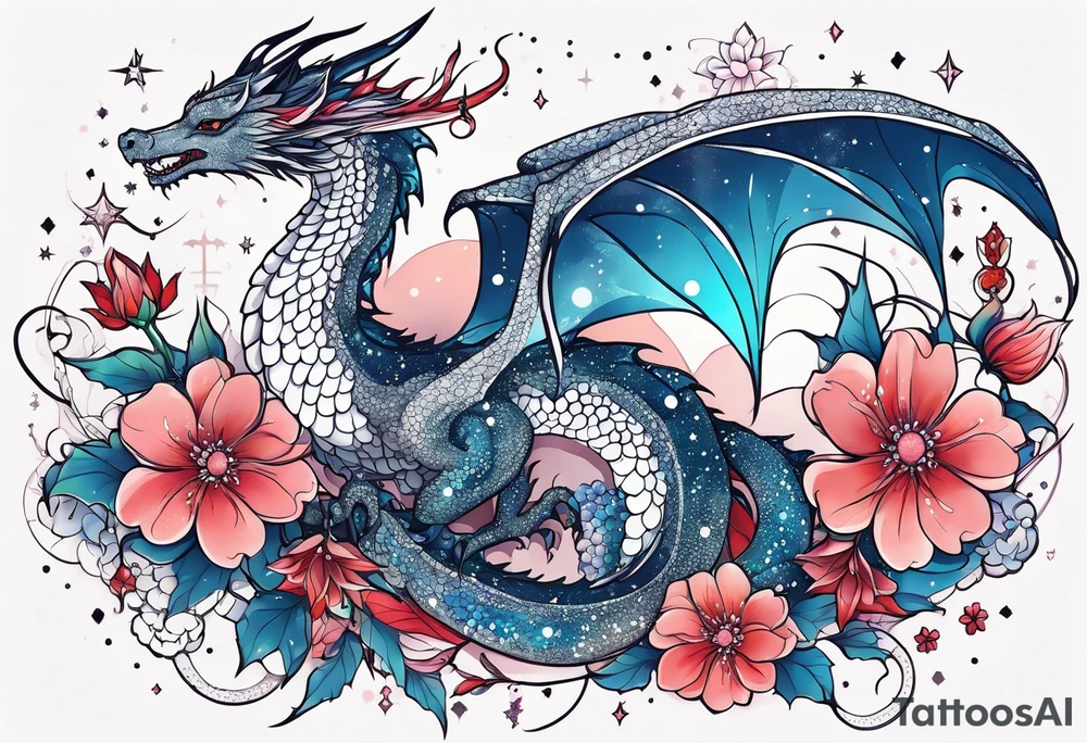 Constellation, wing , snow , cross , dragon female japan kawaii , flower tattoo idea