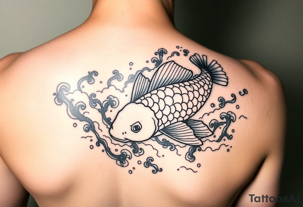 traditional koi fish swimming upstream through turbulent waves tattoo idea