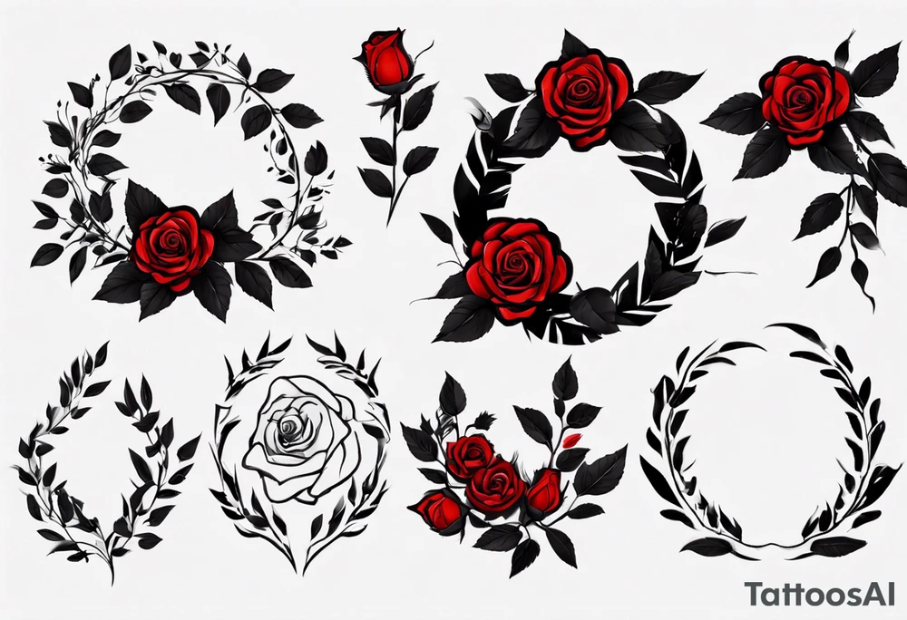 wreaths of red and black roses with leaves tattoo idea