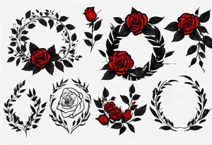 wreaths of red and black roses with leaves tattoo idea