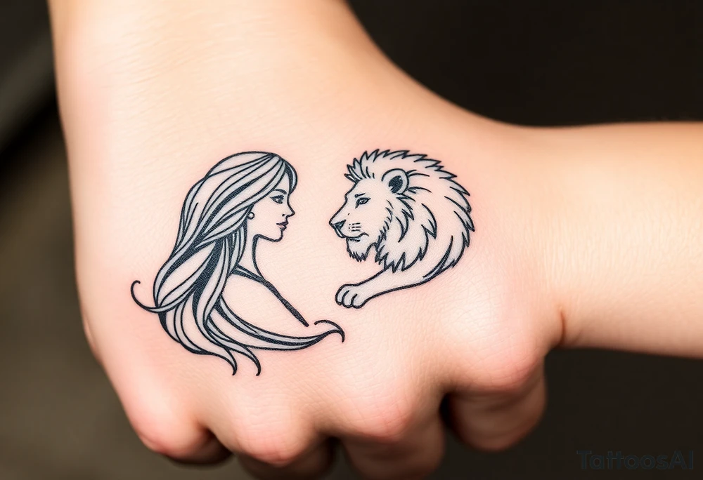 Virgo woman in love with Leo lion tattoo idea
