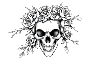 ornate skull adorned with crown of wild roses and thorns tattoo idea
