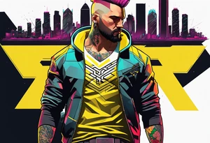 cyberpunk 2077, chest tattoo, geometric, subtle, men, city skyline, 4k tattoo idea