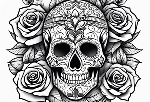 Day of the dead skull and roses tattoo idea