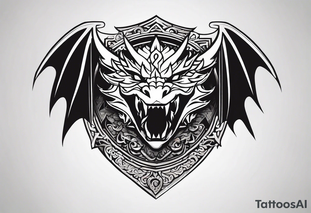 Valhalla sword shield small dragon head tattoo idea