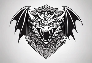 Valhalla sword shield small dragon head tattoo idea