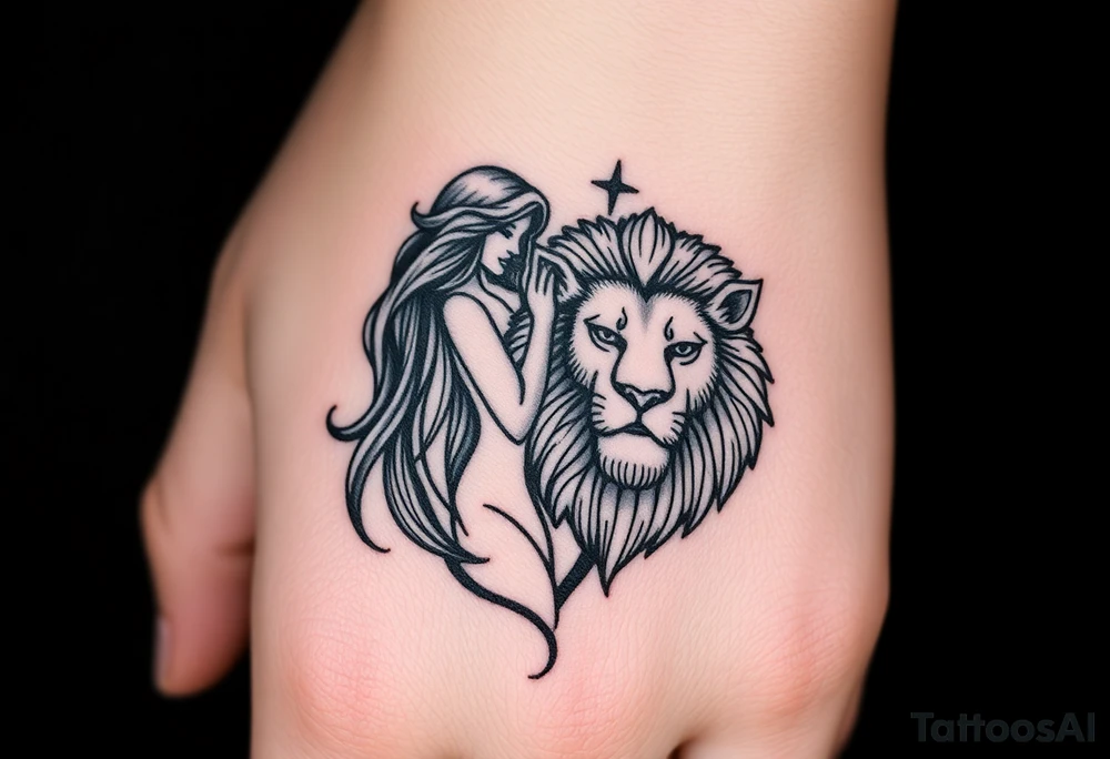 Virgo woman in love with Leo lion tattoo idea