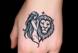 Virgo woman in love with Leo lion tattoo idea