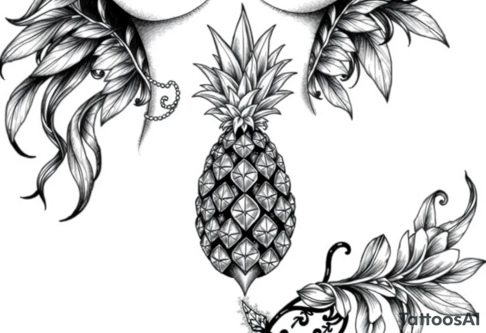 Design around a vagina and anus using a majestic pineapple with diamonds,, vagina, anus, tattoo idea