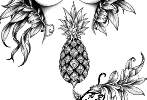 Design around a vagina and anus using a  majestic pineapple with diamonds,, vagina, anus, tattoo idea