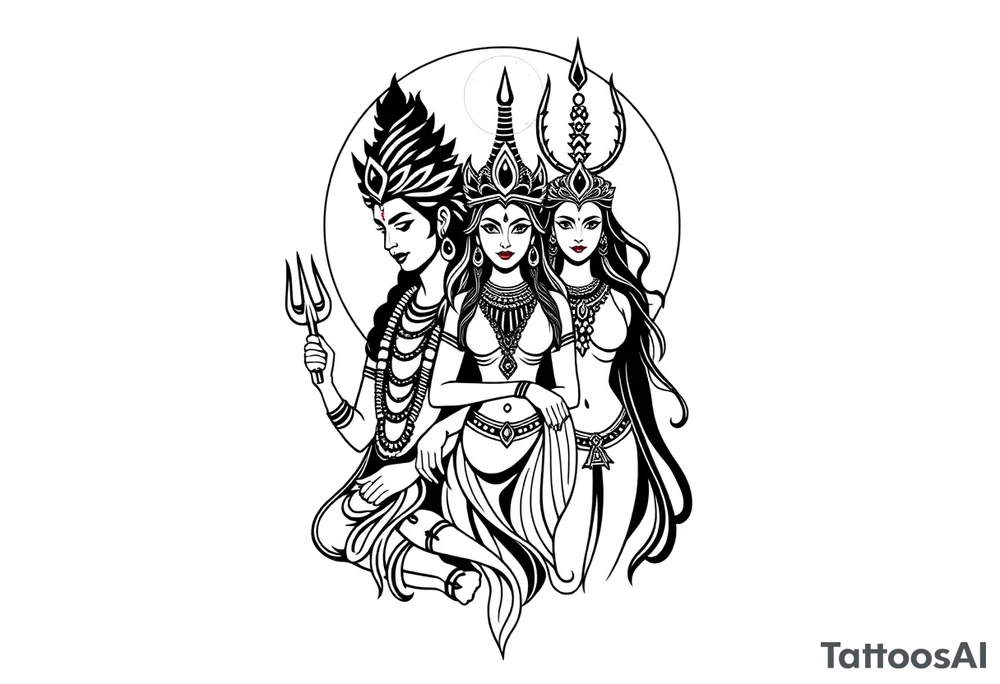 Lord Shiva, Godess Kali, Godess Lilith Together with the moon in the background tattoo idea