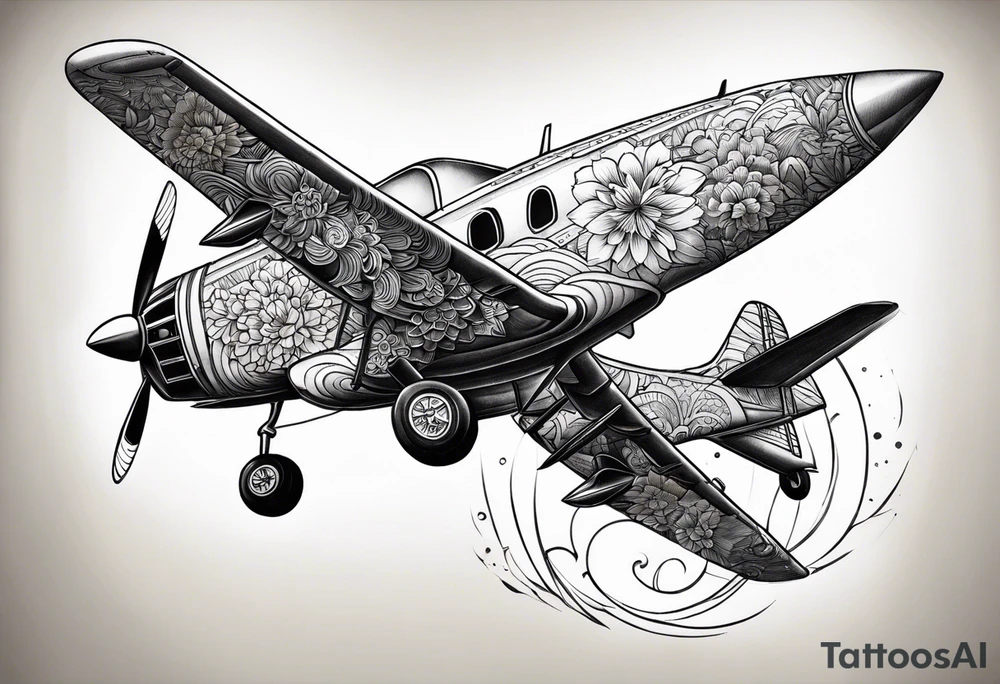 Travel themed for thigh, tiny jet plane tattoo idea