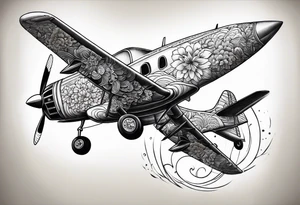 Travel themed for thigh, tiny jet plane tattoo idea