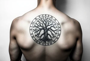 yggadrisl tree of life with circle of runes tattoo idea