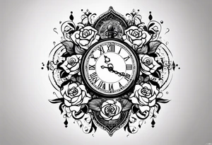 I want a design to print on t-shirts. The design is an hourglass with a wristwatch in the middle with Amazigh numbers, and this watch is surrounded by planets and Ashulk roses,
tattoo for all arms. tattoo idea