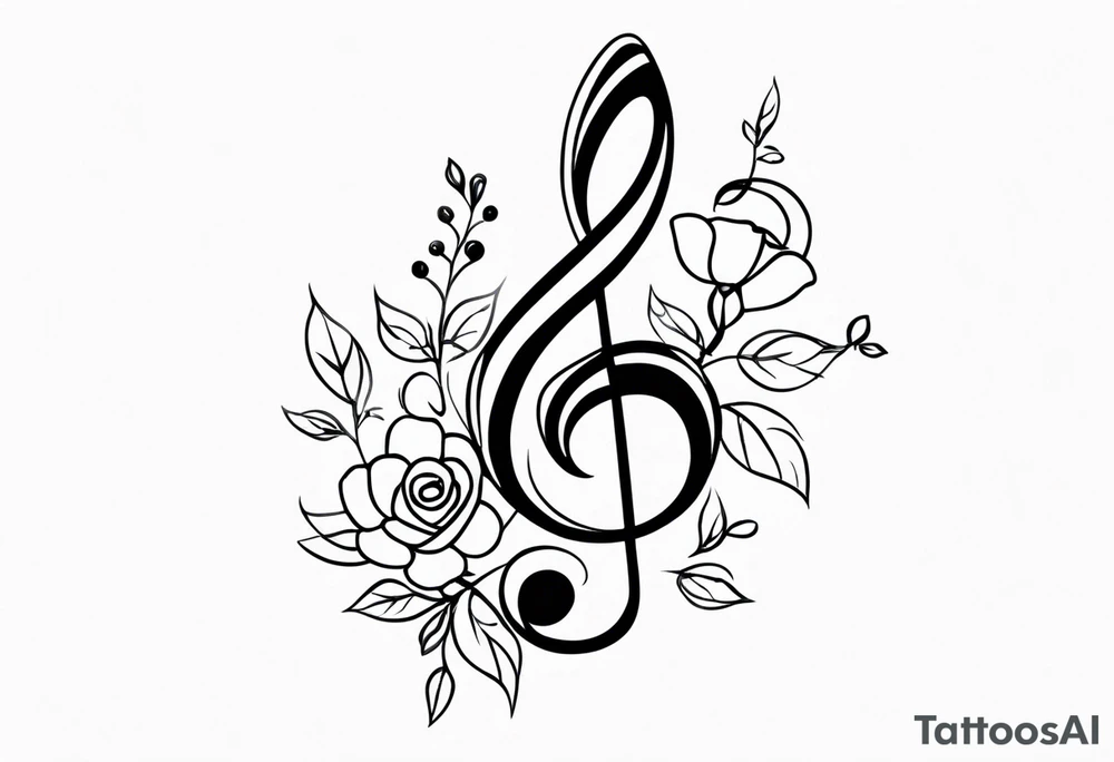 treble clef with flowers tattoo idea