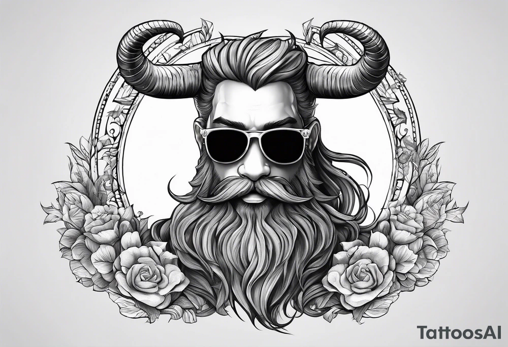 capricorn with beard and sunglasses tattoo idea