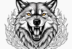 Wolf rising from flames tattoo idea