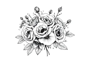 vintage bouquet of wild roses and meadow flowers with morning dew tattoo idea