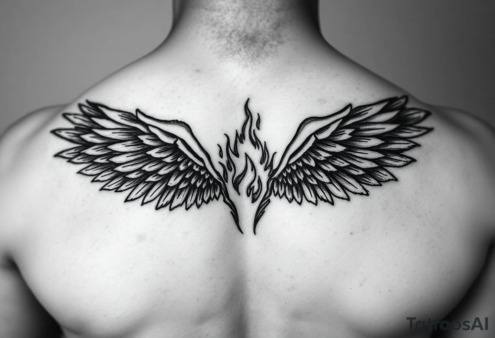 wings but half is made of fire tattoo idea