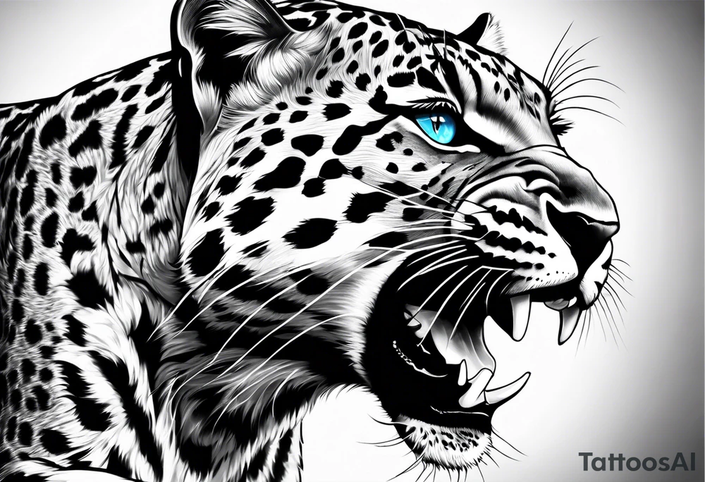 you leopard with blue eyes walking tattoo idea