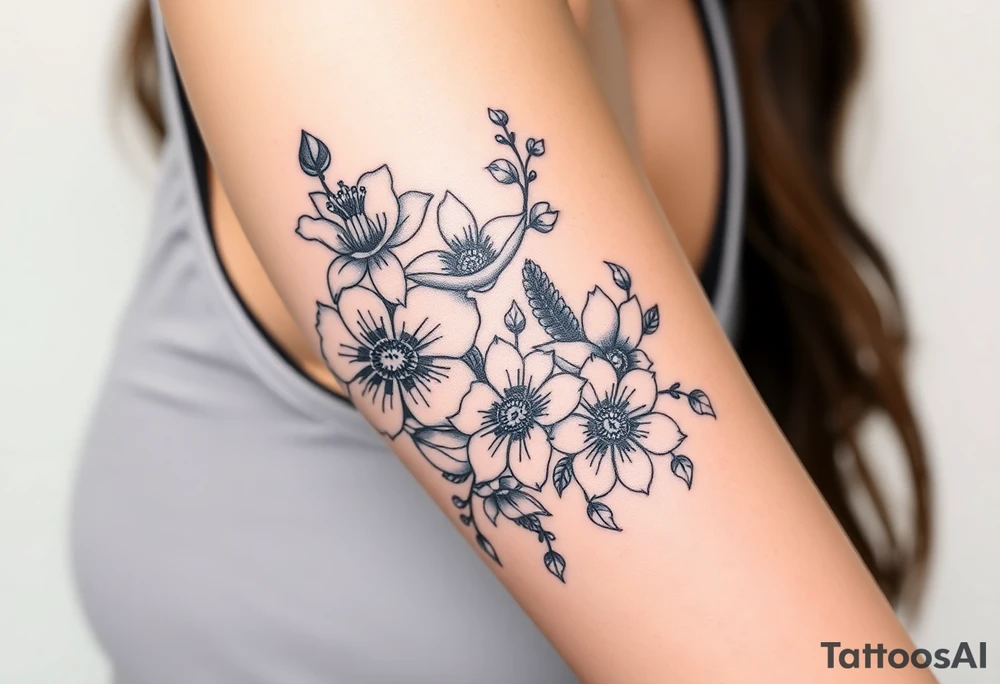 Floral Elements: Incorporate state flowers—bluebonnet (Texas), mountain laurel (Connecticut), and coast rhododendron (Washington
Arm sleeve shoulder to elbow

Add Texas Connecticut and Washington state trees tattoo idea