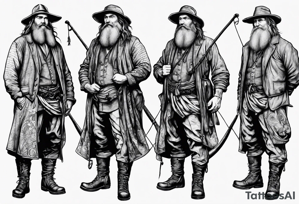fisherman standing full body simple drawing tattoo idea