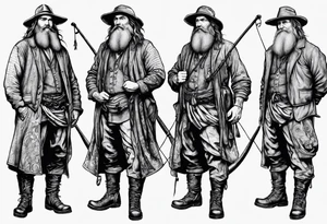 fisherman standing full body simple drawing tattoo idea