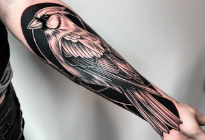 Men’s Forearm Tattoo with a cardinal and roman numerals tattoo idea