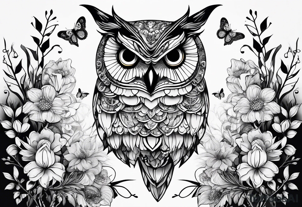 Butterflies, owl, fireflies tattoo idea