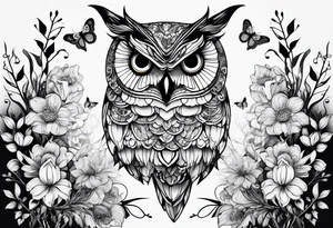 Butterflies, owl, fireflies tattoo idea