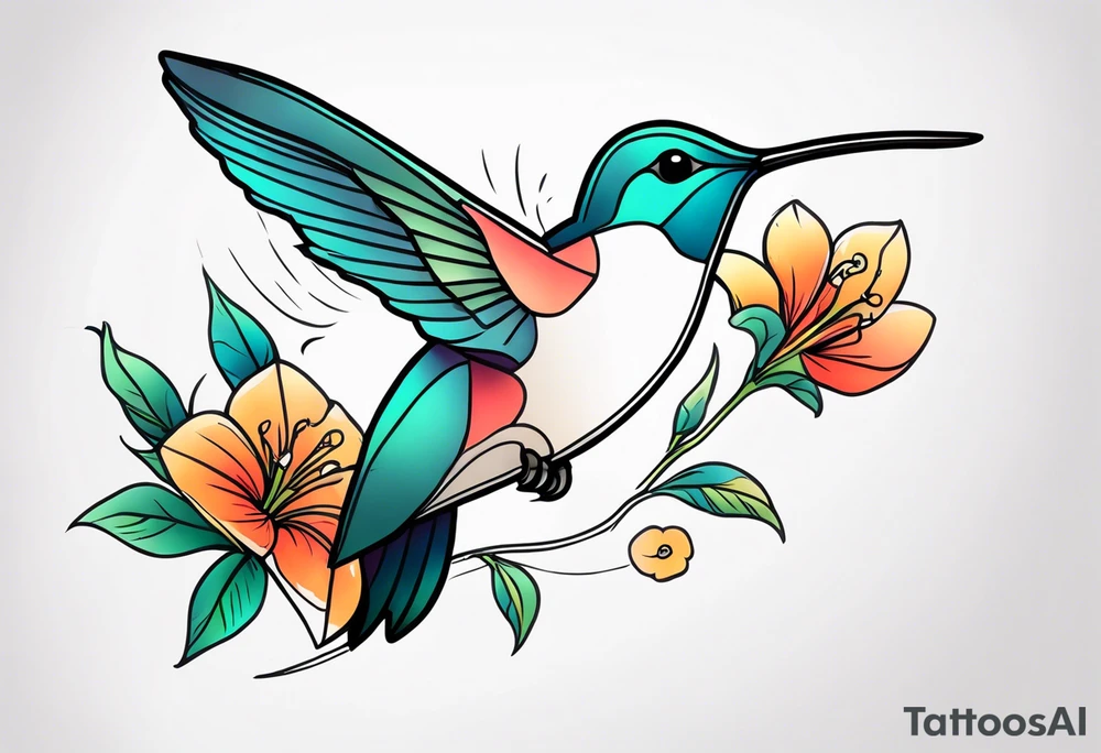 Humming bird and a single flower tattoo idea