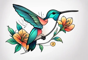 Humming bird and a single flower tattoo idea
