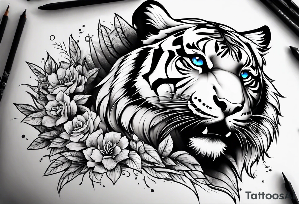 Tiger with blue eyes tattoo idea