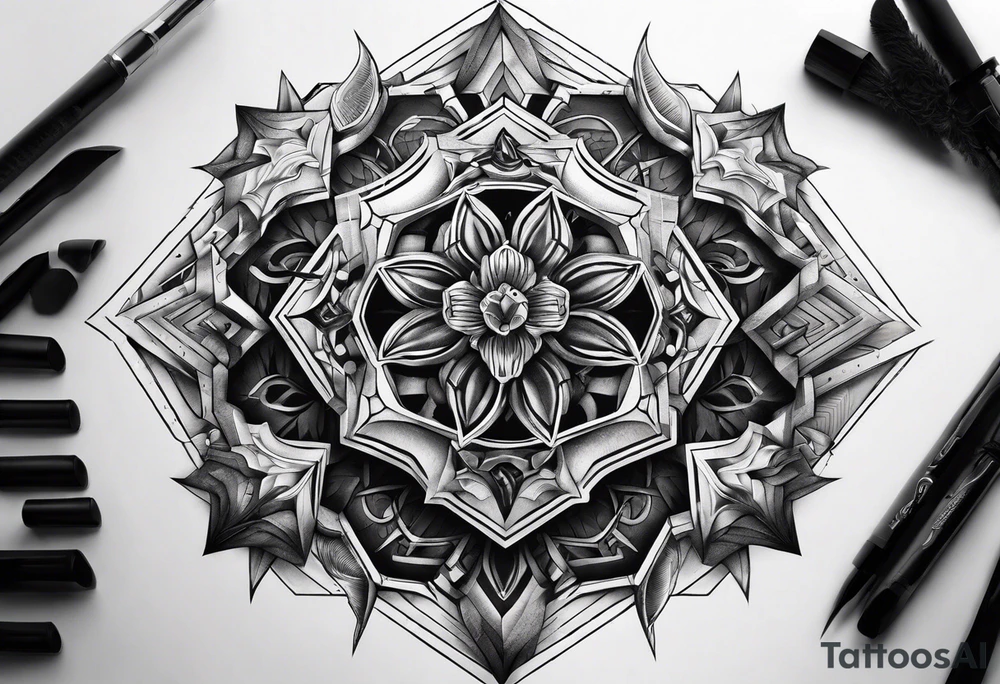 hexagon chest vertical tattoo idea