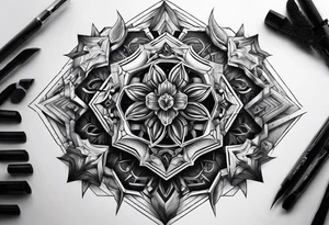hexagon chest vertical tattoo idea