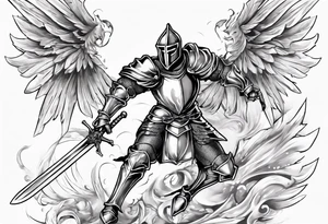 A Winged Paladin Knight in mid-air with his sword about to attack. tattoo idea