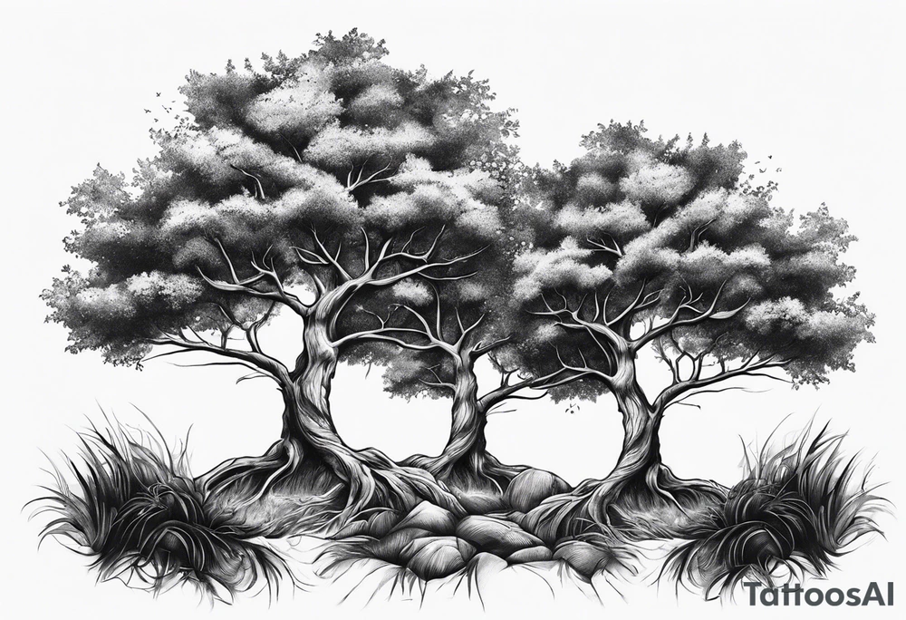 Three small trees together by the roots tattoo idea