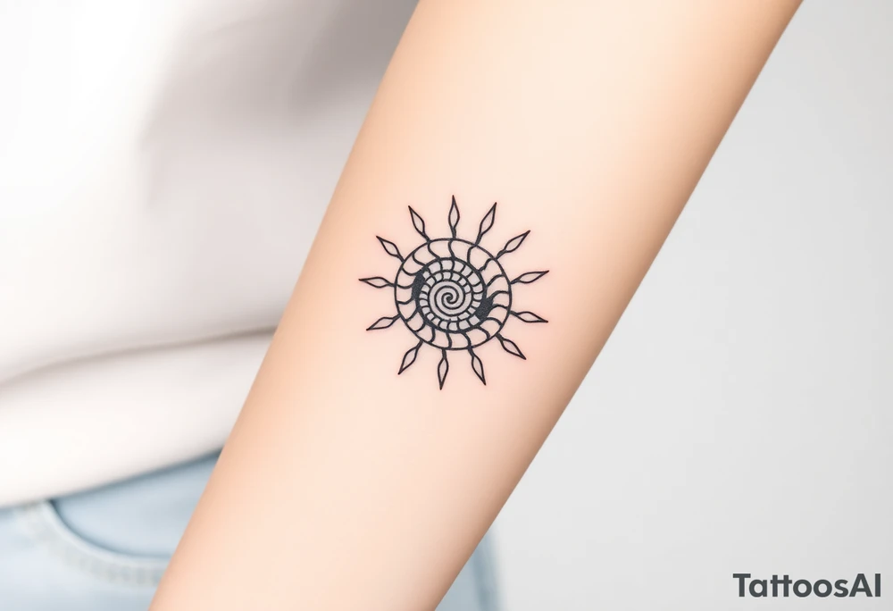 Fibonacci spiral shell sun tattoo idea