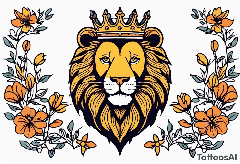 lion with crown on head


vintage tattoo style old school traditional bold color simple with flowers surrounded tattoo idea