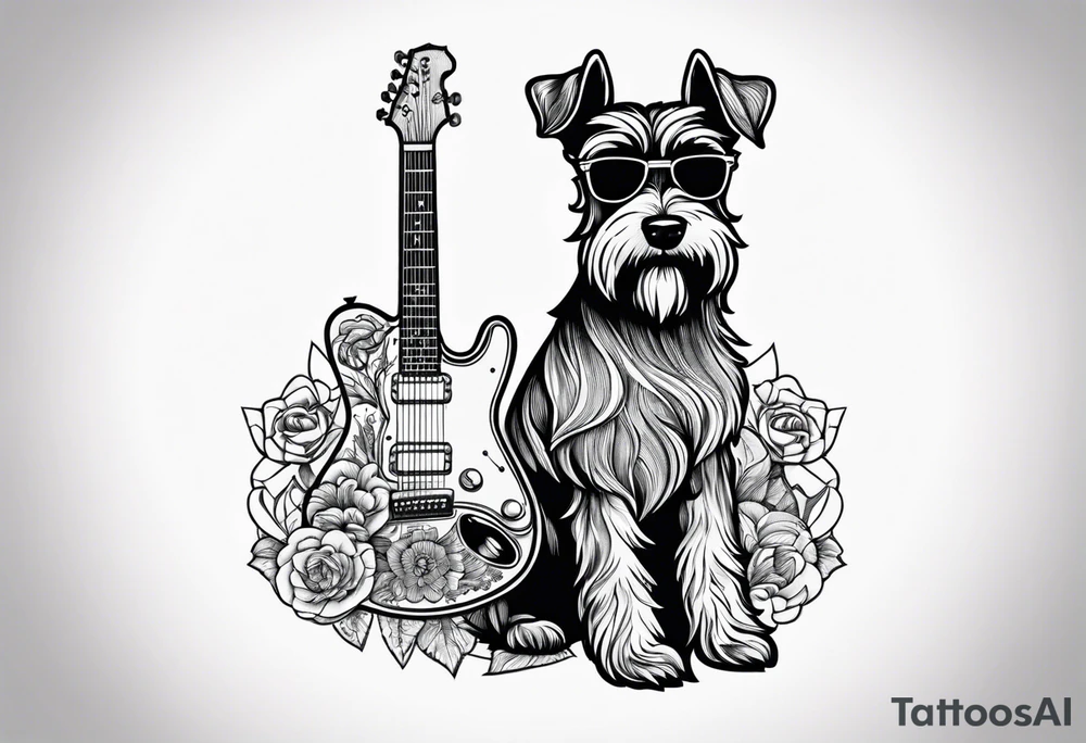 Miniature schnauzer playing guitar tattoo idea