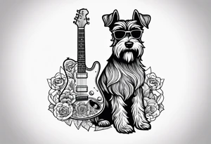 Miniature schnauzer playing guitar tattoo idea