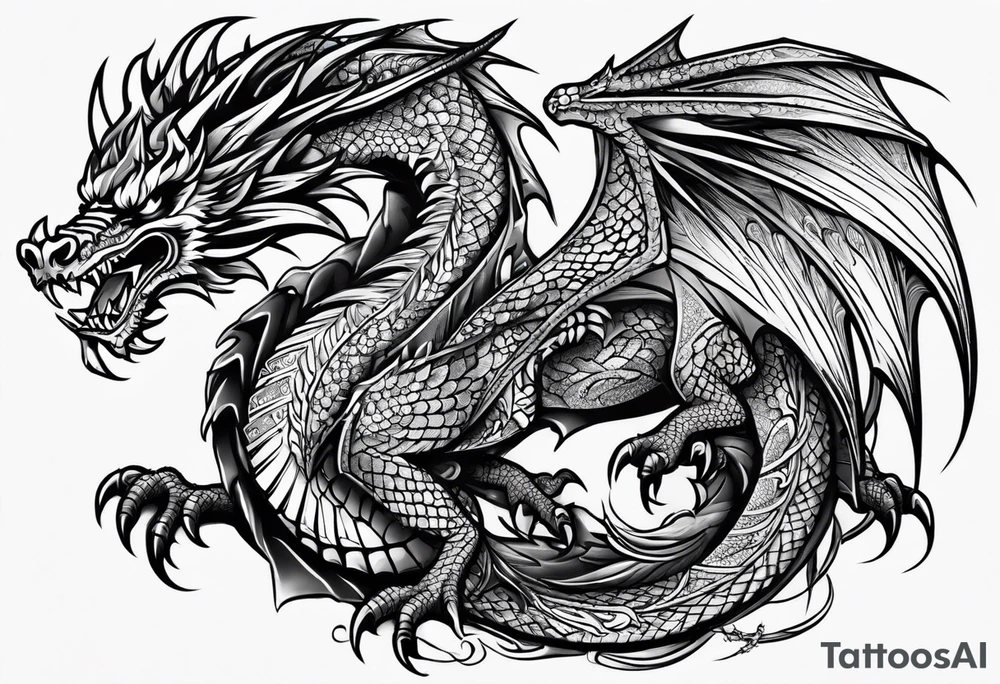 Dragon from mexican skull full body tattoo idea