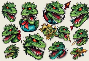 lizardman with bow tattoo idea