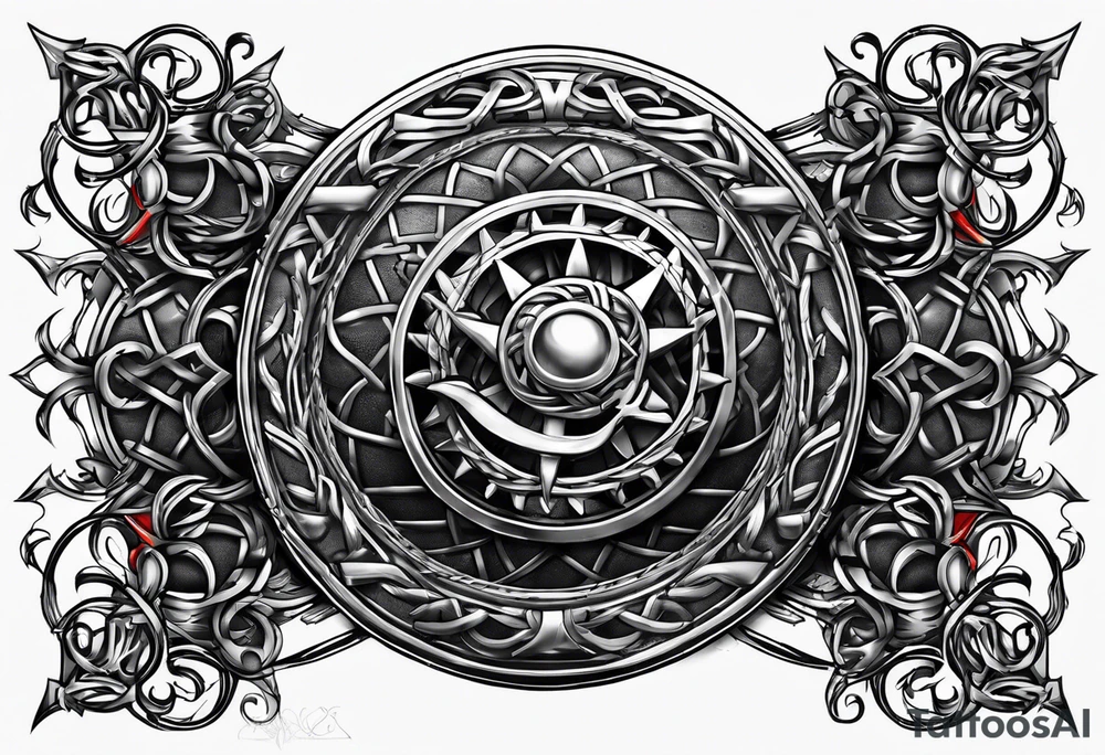 Valhalla sword shield barb wire chain tattoo idea