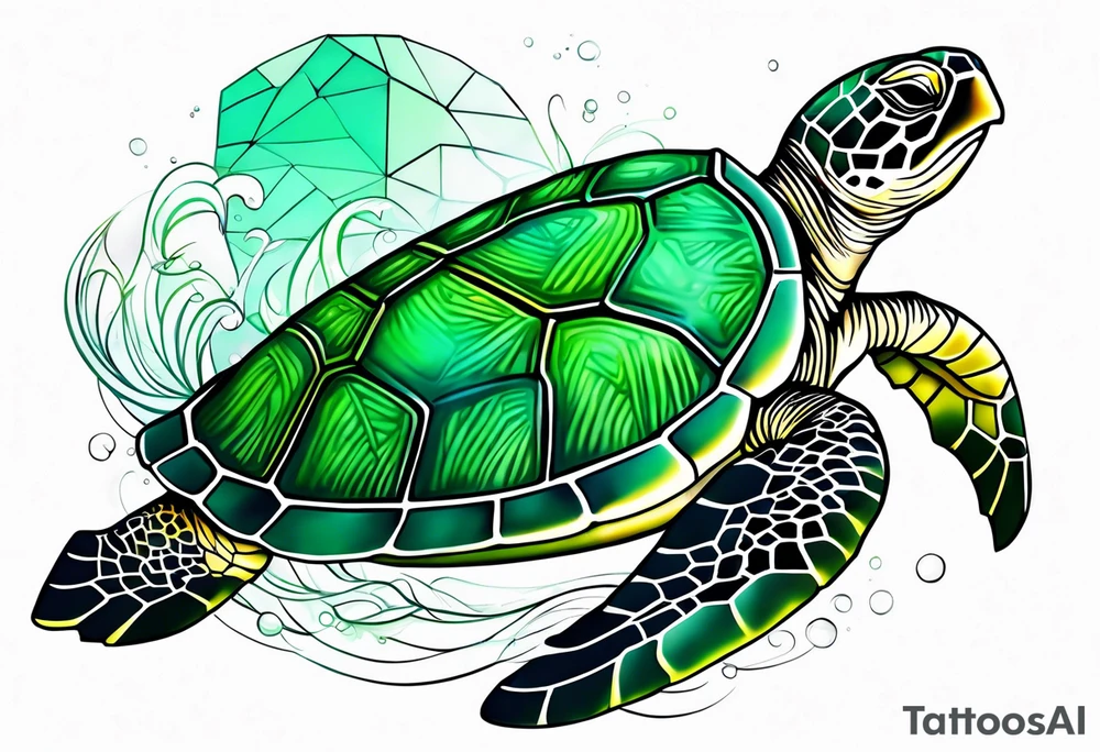green sea turtle swimming tattoo idea