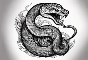 Rattlesnake coiled around a katana tattoo idea