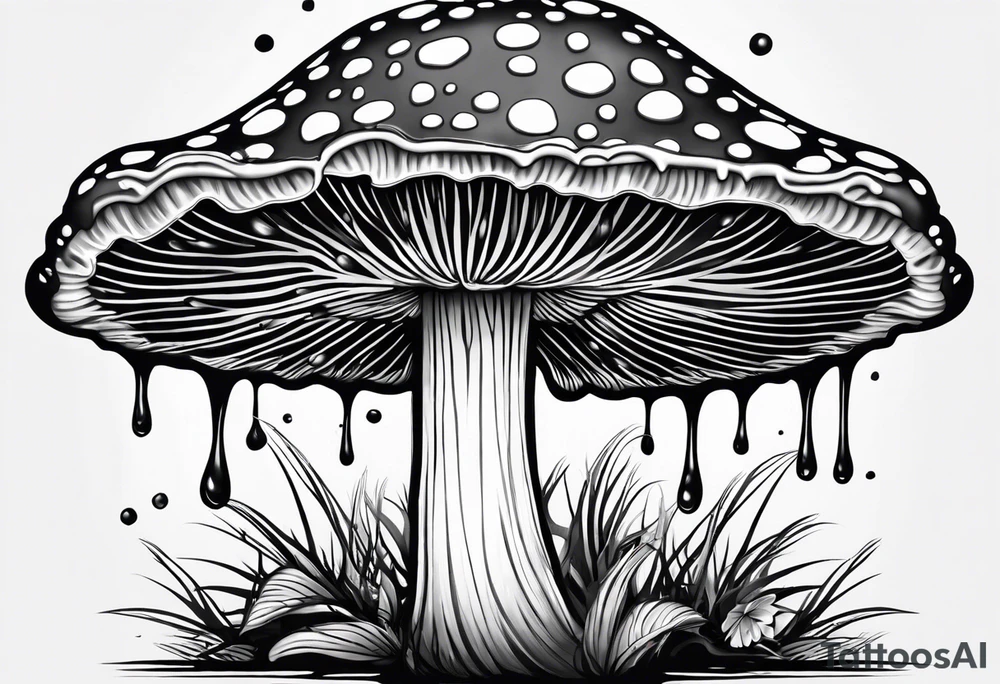 Shaggy mane mushroom with fluid dripping from mushroom cap mandala tattoo design tattoo idea